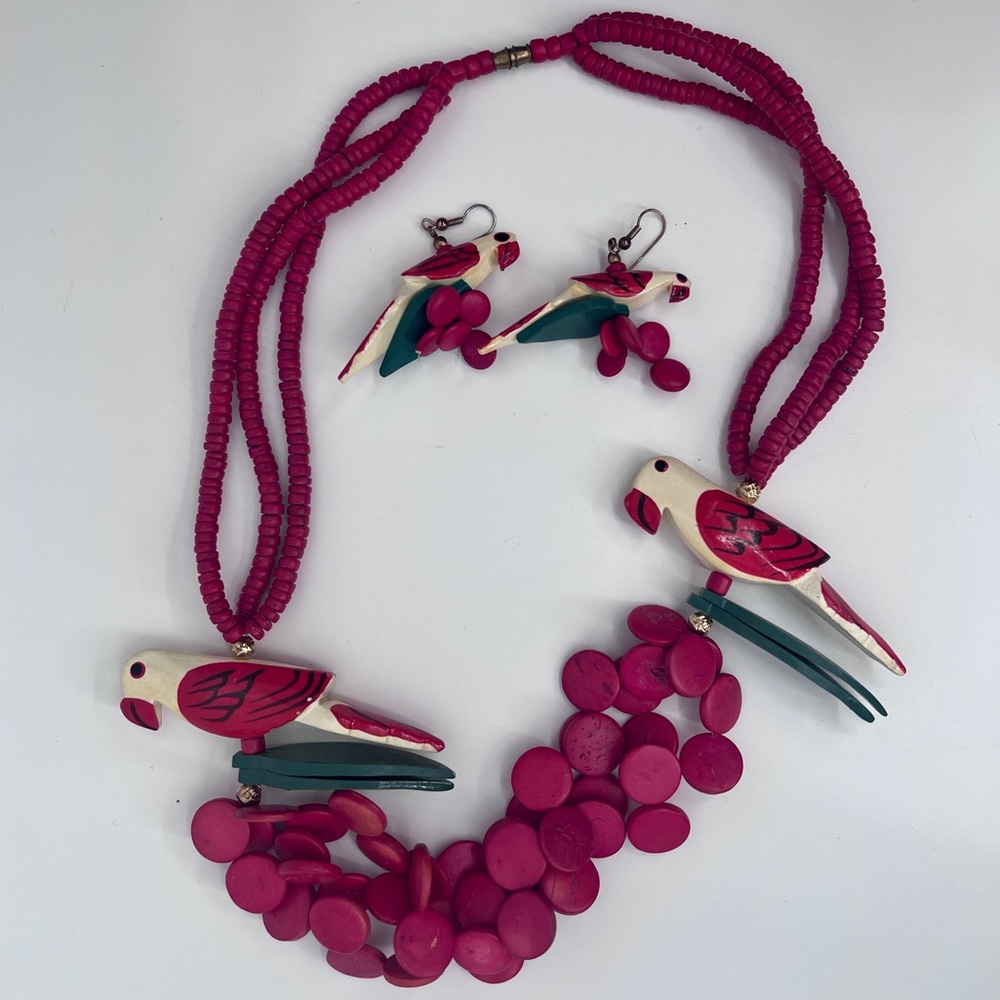 VINTAGE WOOD NECKLACE AND EARRINGS - Picture 6 of 11